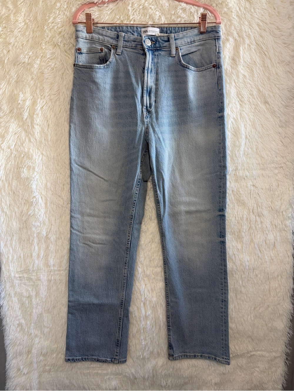 Zara Womens High Rise Straight Leg Jeans Size 10 Light Blue Wash Minimalist